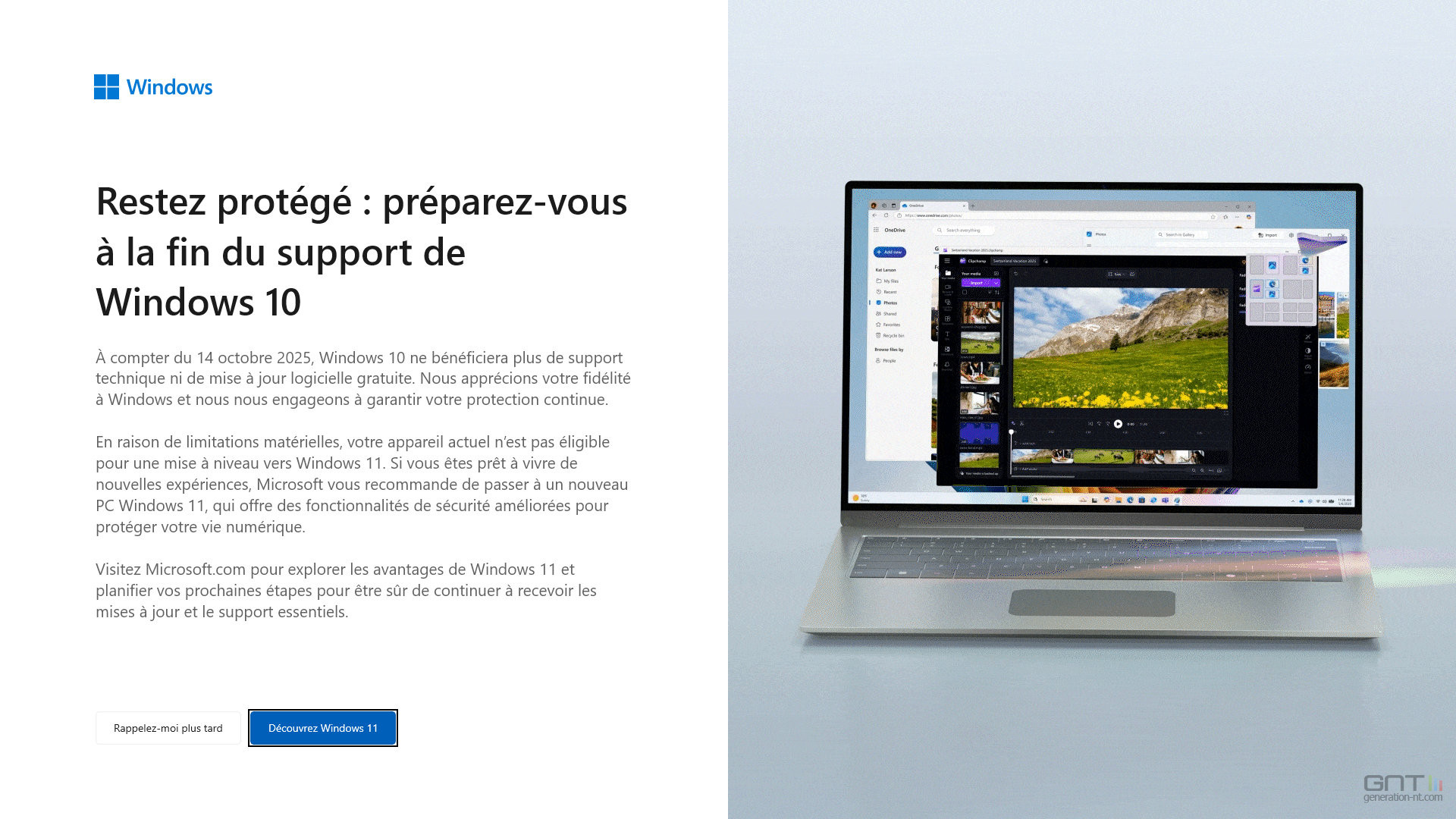Capture illustrant l&rsquo;appel à l&rsquo;achat d&rsquo;un PC Windows 11